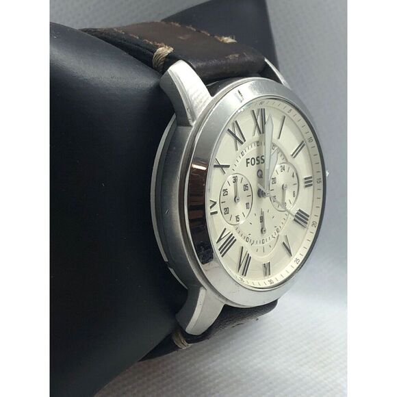 Fossil Q NDW1 Men's Brown Leather Analog Cream Dial Quartz Genuine Watch BP161 - Picture 3 of 10